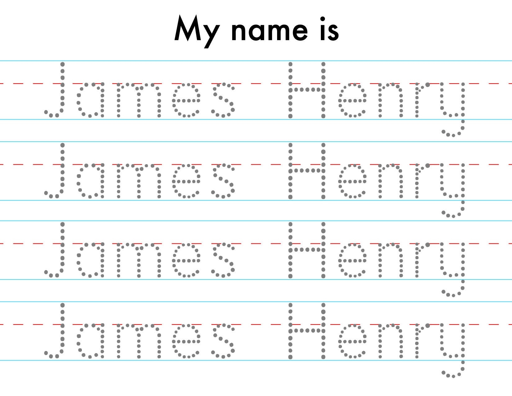Name Tracing Worksheets Personalized Name Tracing Red And Blue Lines Printable Names For Pre School And Kindergarten Kids Learn To Write Etsy
