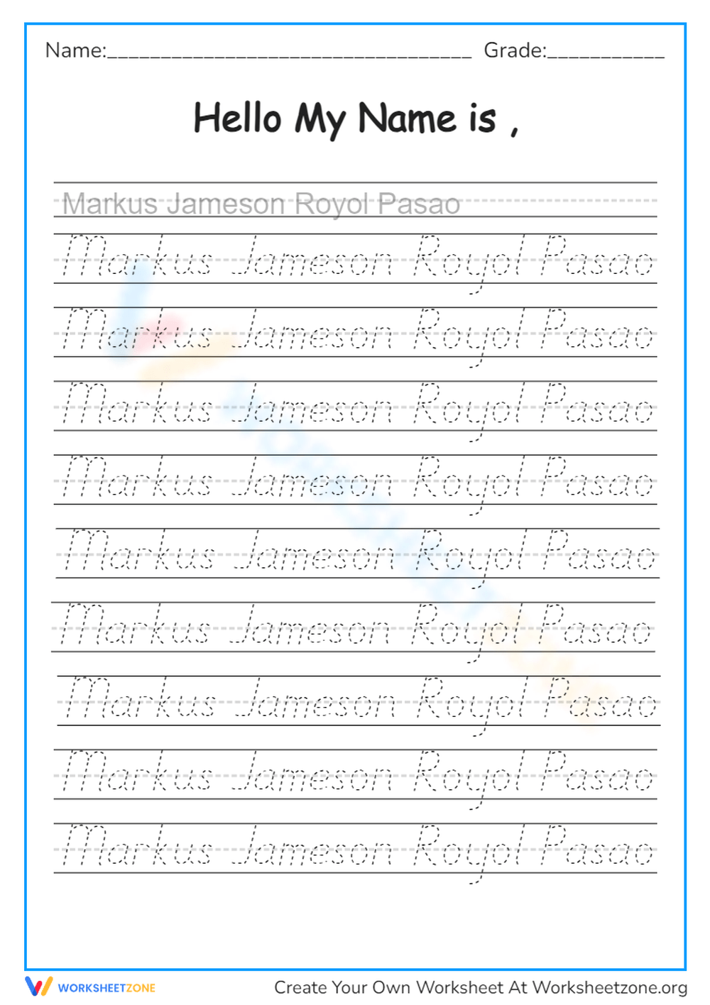 free printable handwriting name worksheets