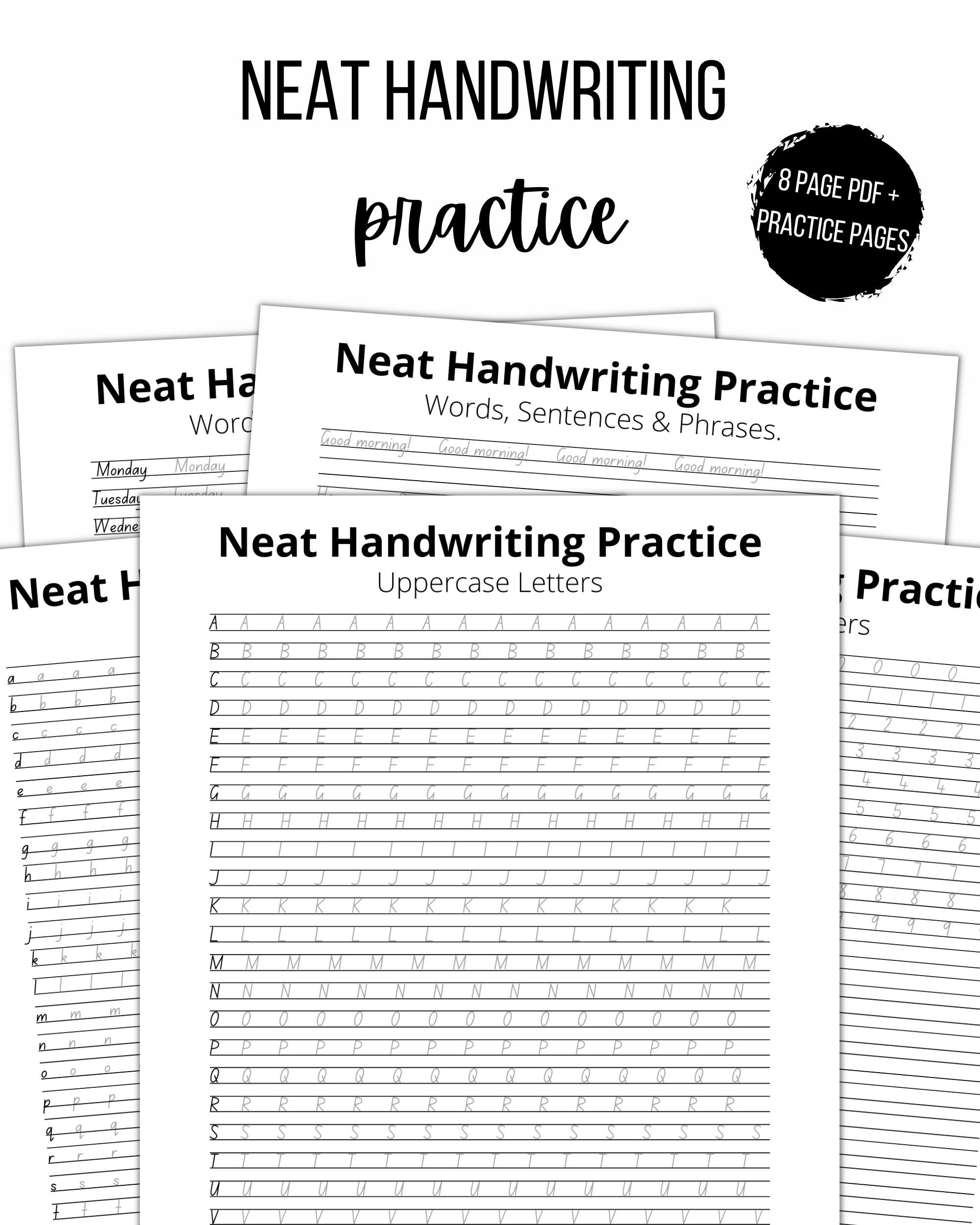 Neat Handwriting Practice Sheets Digital Download Adult Handwriting Practice Handlettering Workbook Instant Download Printable Etsy