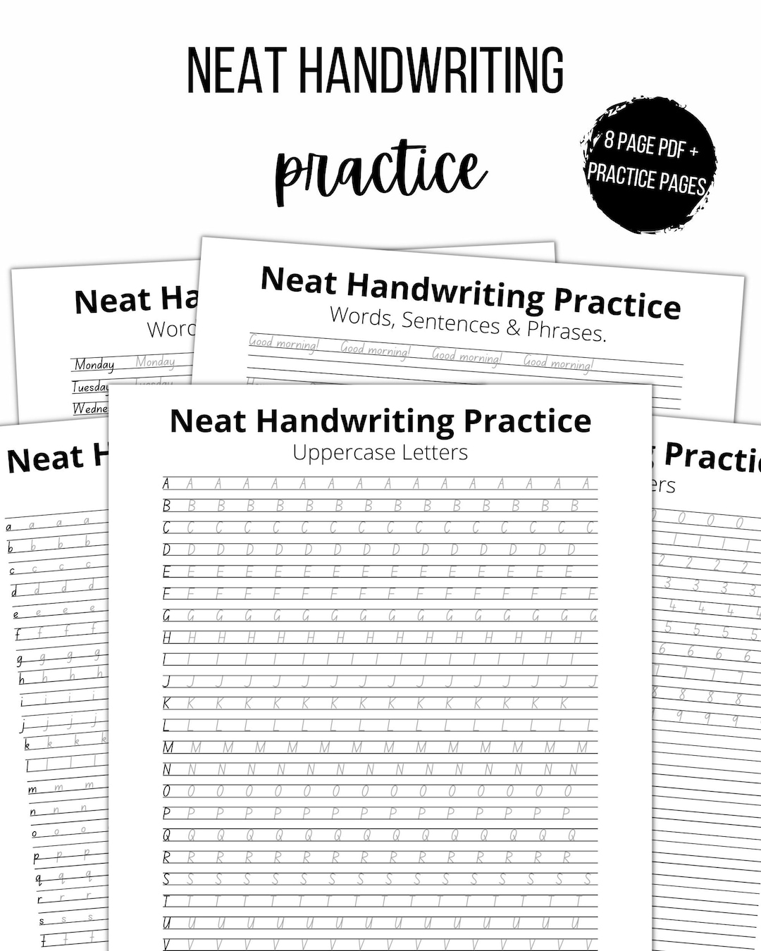 Neat Handwriting Practice Sheets Digital Download Adult Handwriting Practice Handlettering Workbook Instant Download Printable Etsy