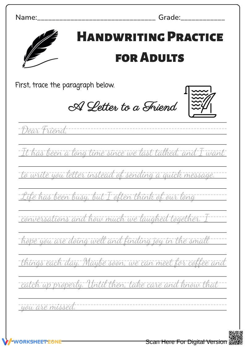 free handwriting worksheets adults