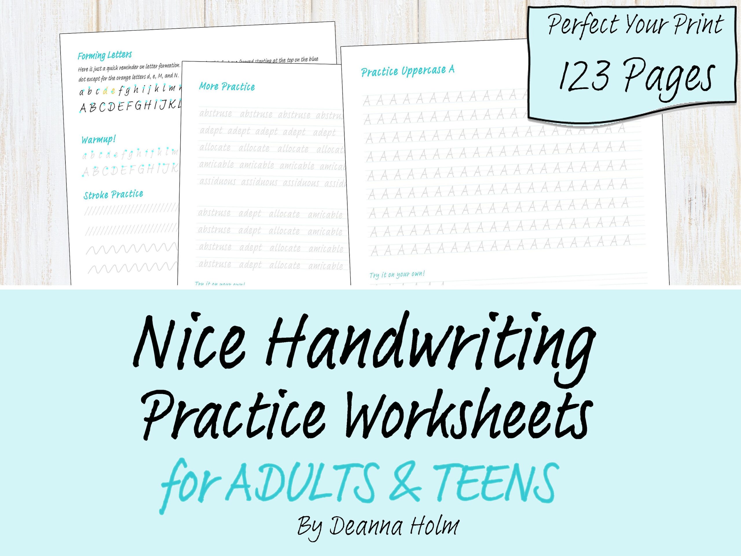 Nice Handwriting Practice Worksheets For Adults Teens Perfect Your Print Print Writing Worksheets Penmanship Download Etsy