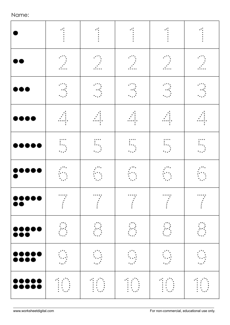 numbers 1-10 handwriting worksheets