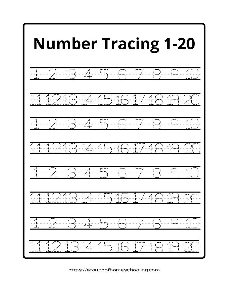 Number Tracing 1 20 PDF Free Printable Worksheets