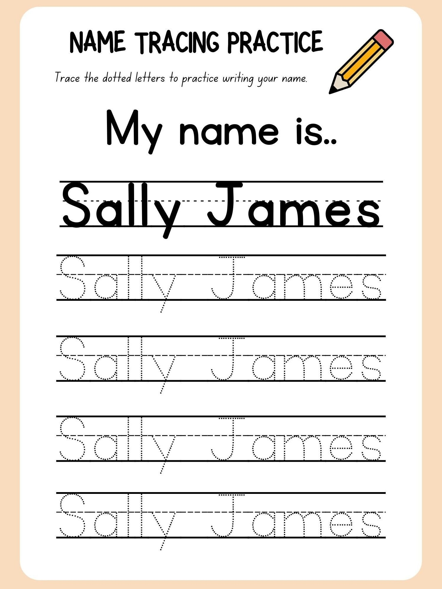 Pre k Custom Name Tracing Worksheet Etsy