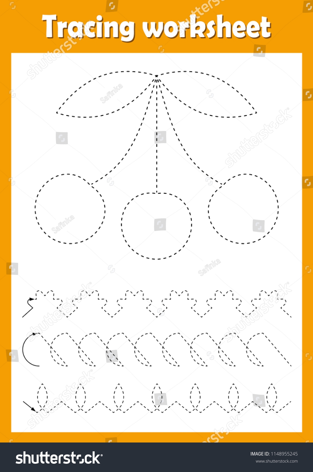 Preschool Kindergarten Tracing Worksheet Dashed Lines Stock Vector Royalty Free 1148955245 Shutterstock