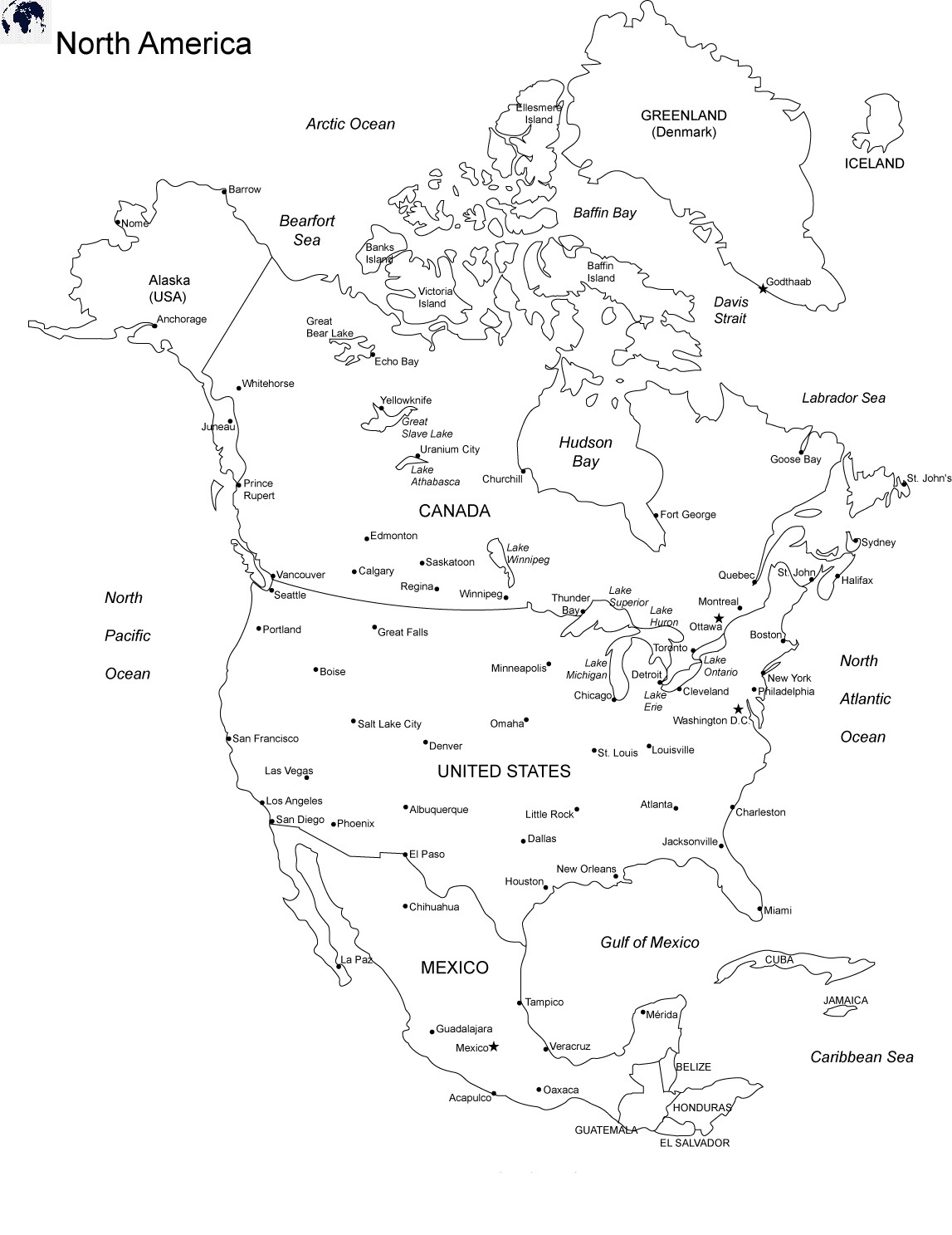 Printable Blank North America Map With Outline Transparent Map