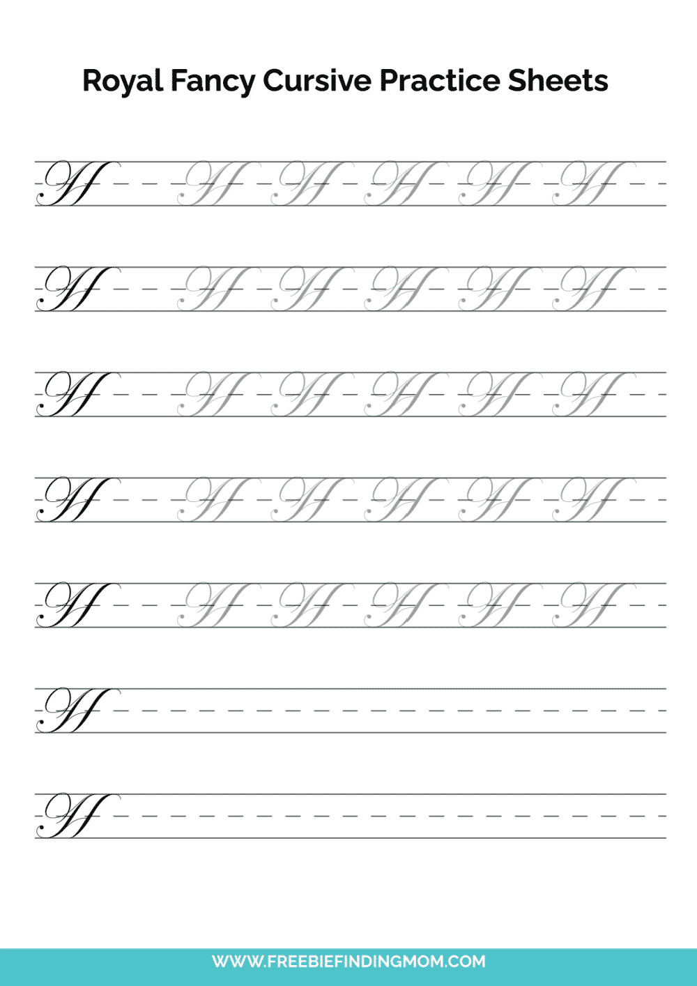 Printable Cursive Alphabet Practice Sheets Royal Fancy Capital H