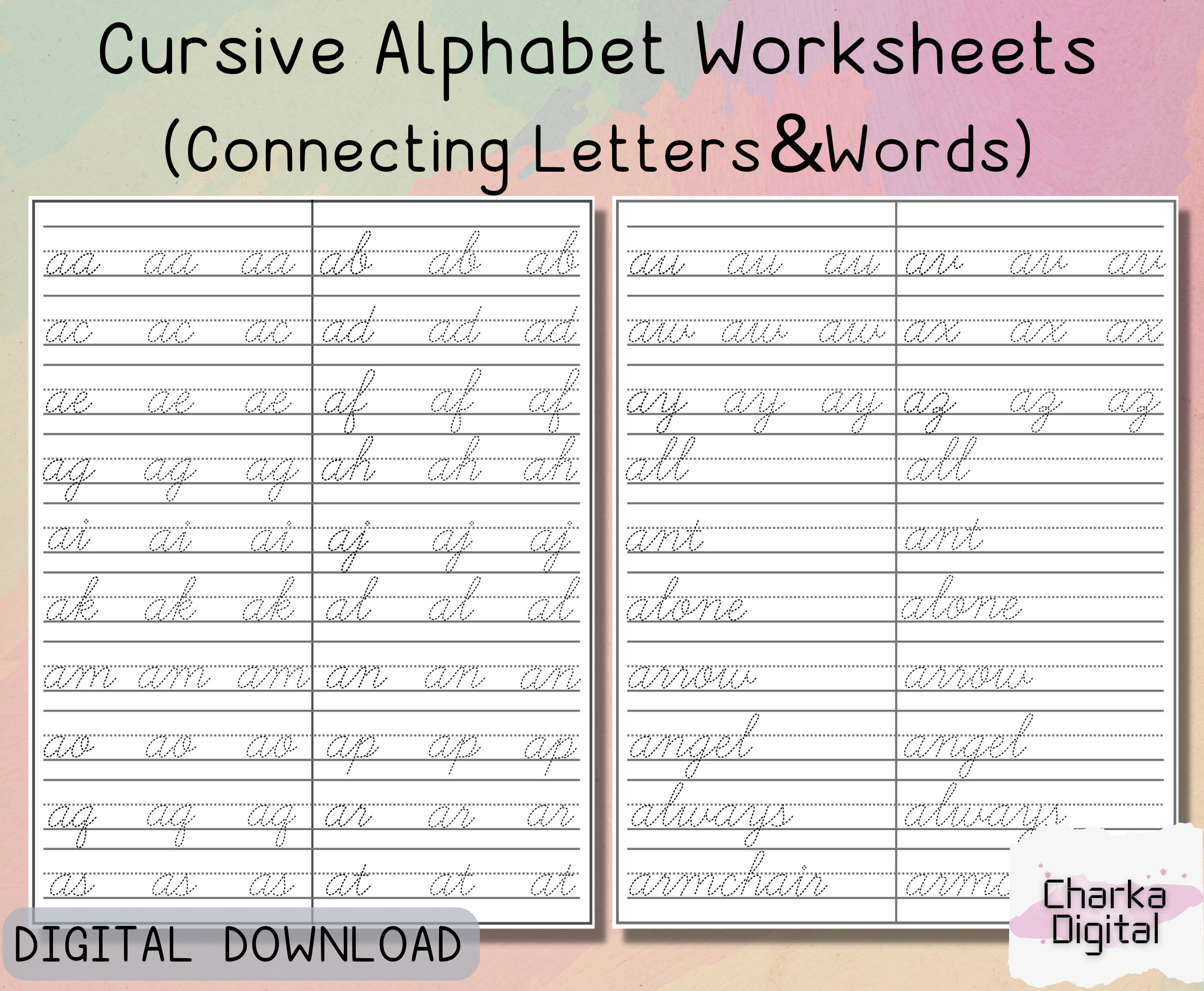 Printable Cursive Alphabet Worksheets Handwritting Practice Pages How To Connect Cursive Letters Cursive Writing Practice Etsy Israel