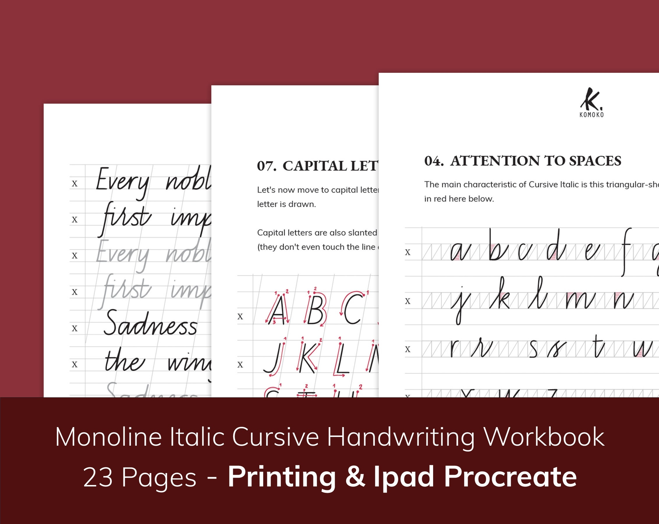 Printable Italic Monoline Cursive Practice Guide Workbook Monoline Chancery Calligraphy PDF Worksheet For Procreate Print Etsy