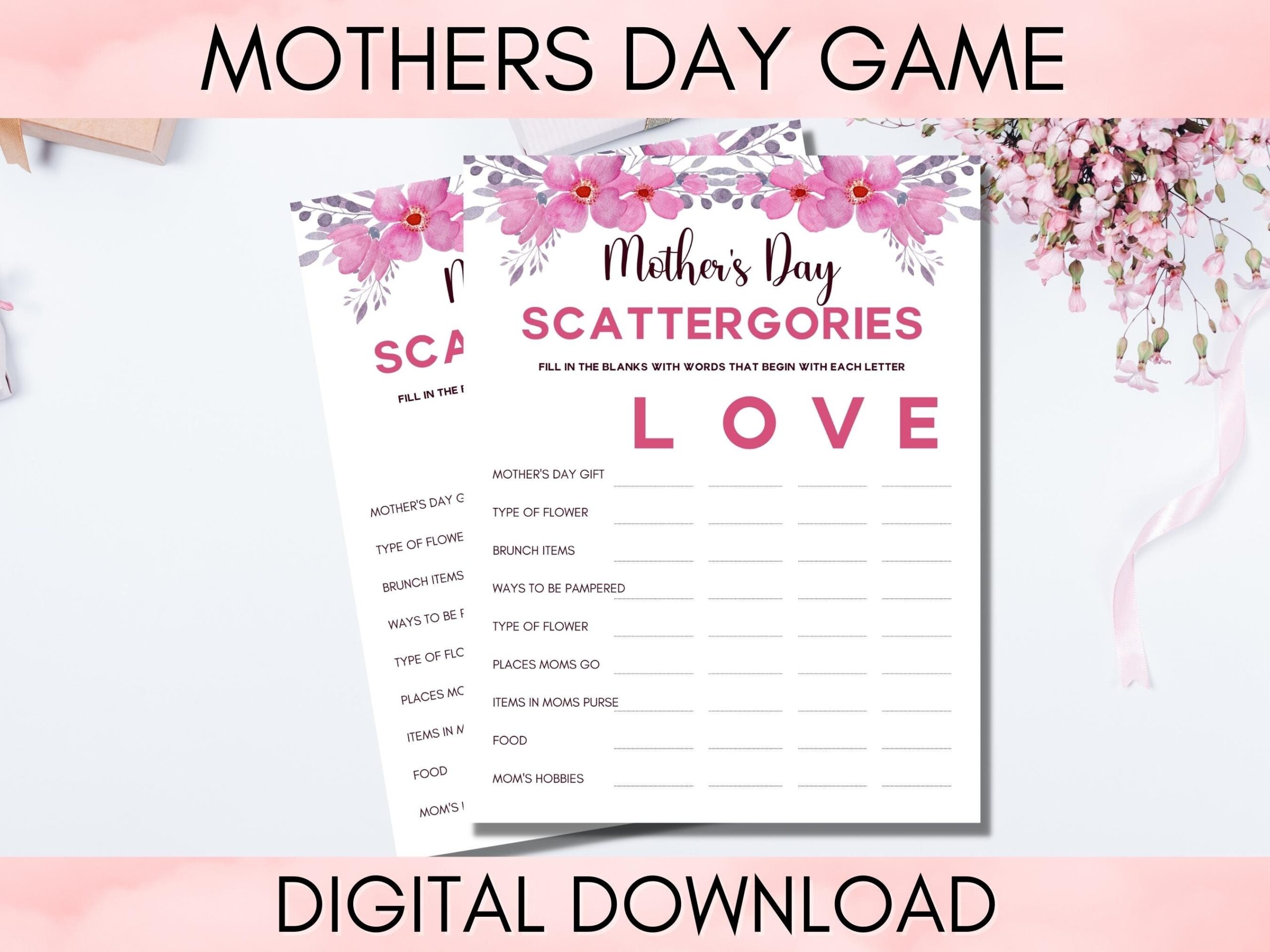 Printable Mother s Day Scattergories Game Family Game Night Mothering Sunday MD001 Etsy