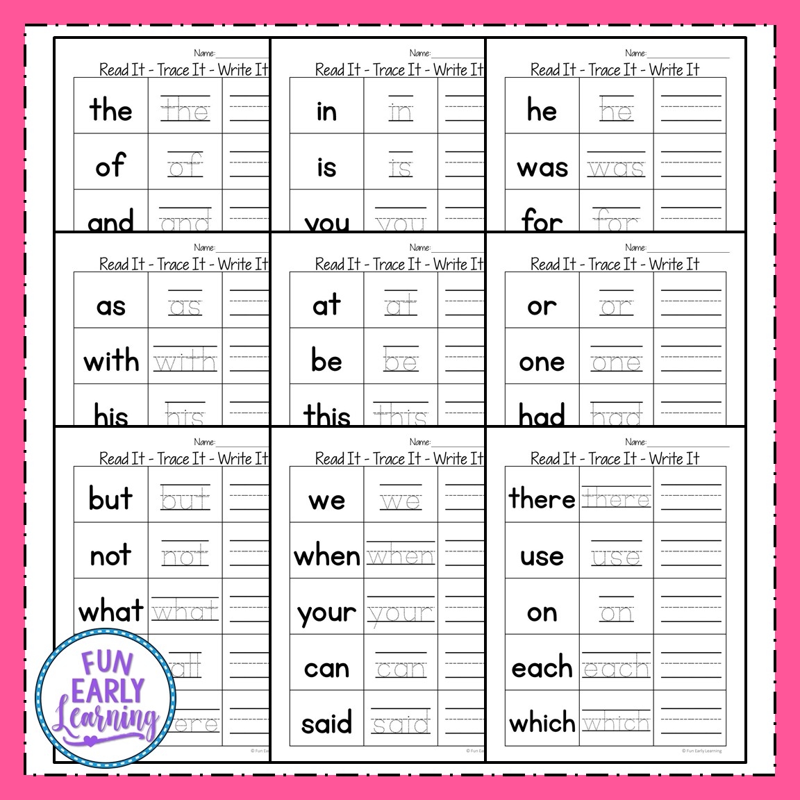 Read It Trace It Write It Frys First 100 Sight Words Fun Worksheets Library