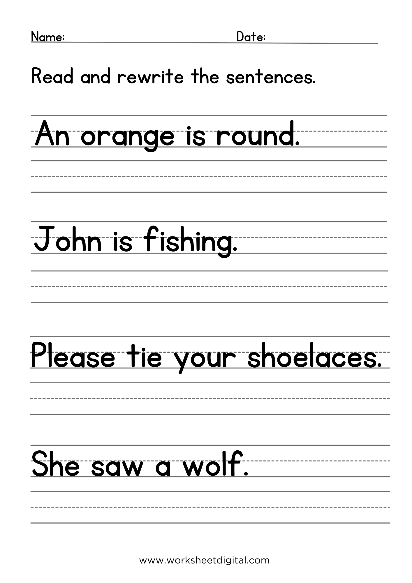 handwriting sentence practice worksheets