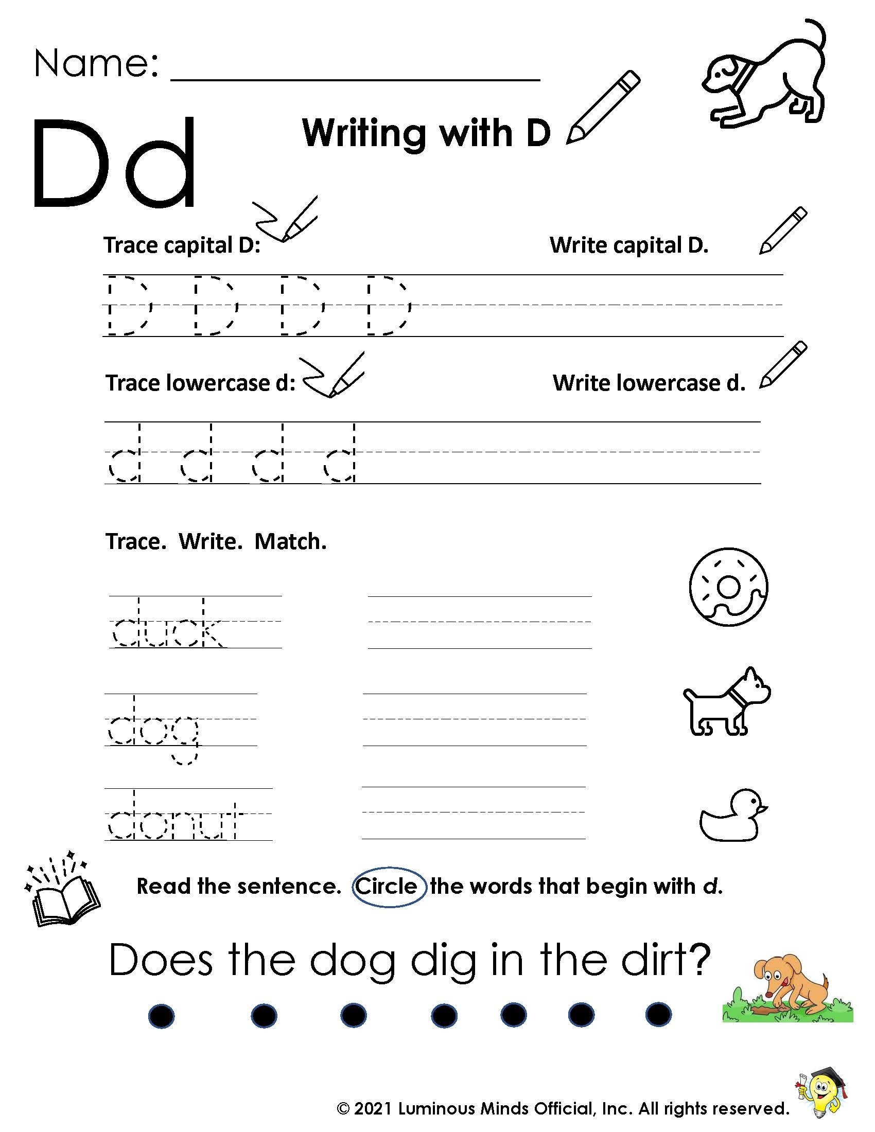 Reading Comprehension Worksheets Writing With D