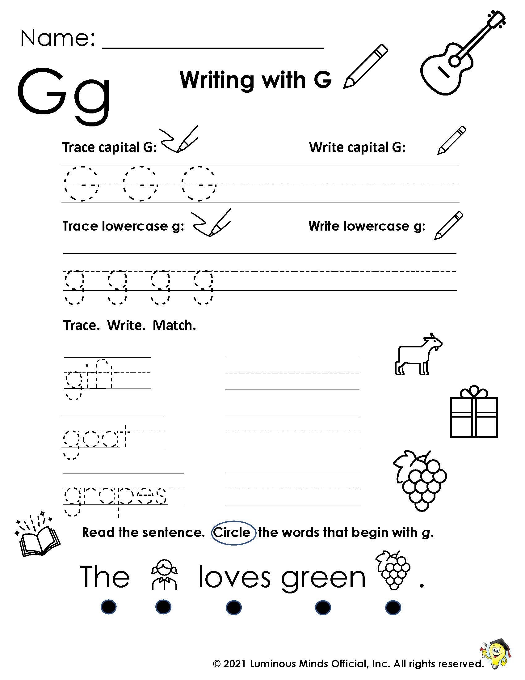 Reading Comprehension Worksheets Writing With G