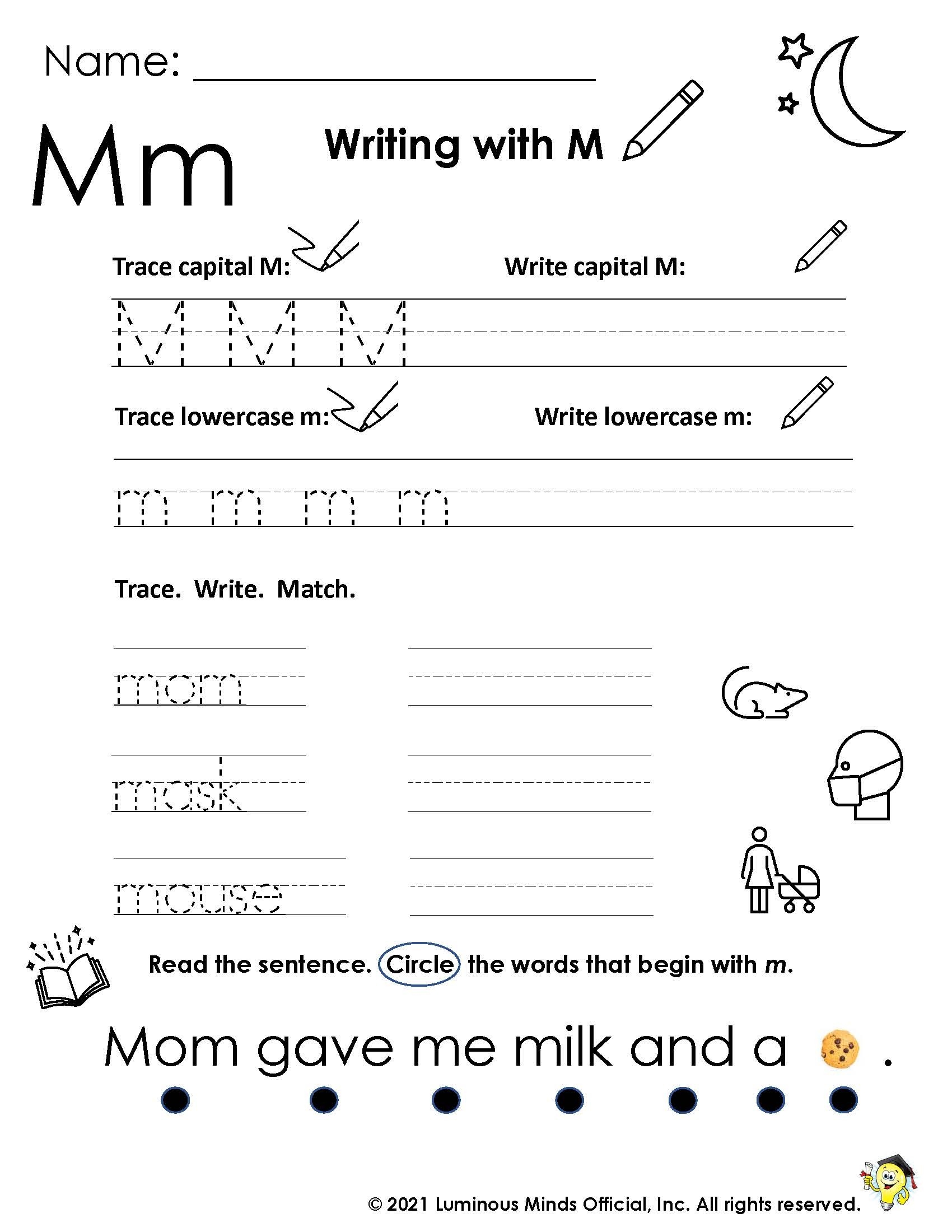 Reading Comprehension Worksheets Writing With M