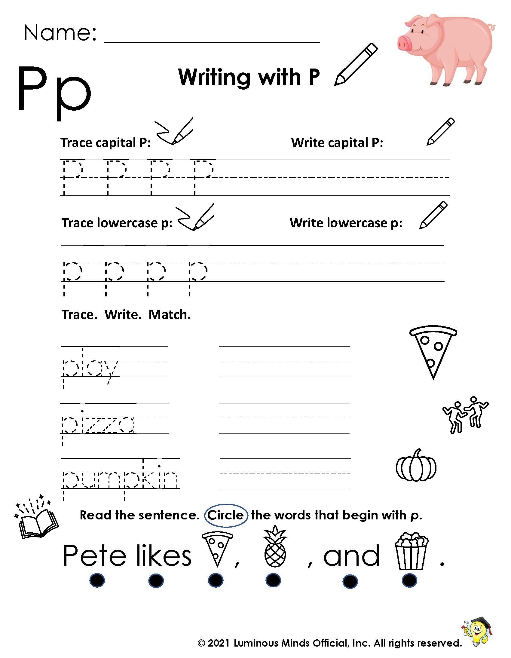 Reading Comprehension Worksheets Writing With P