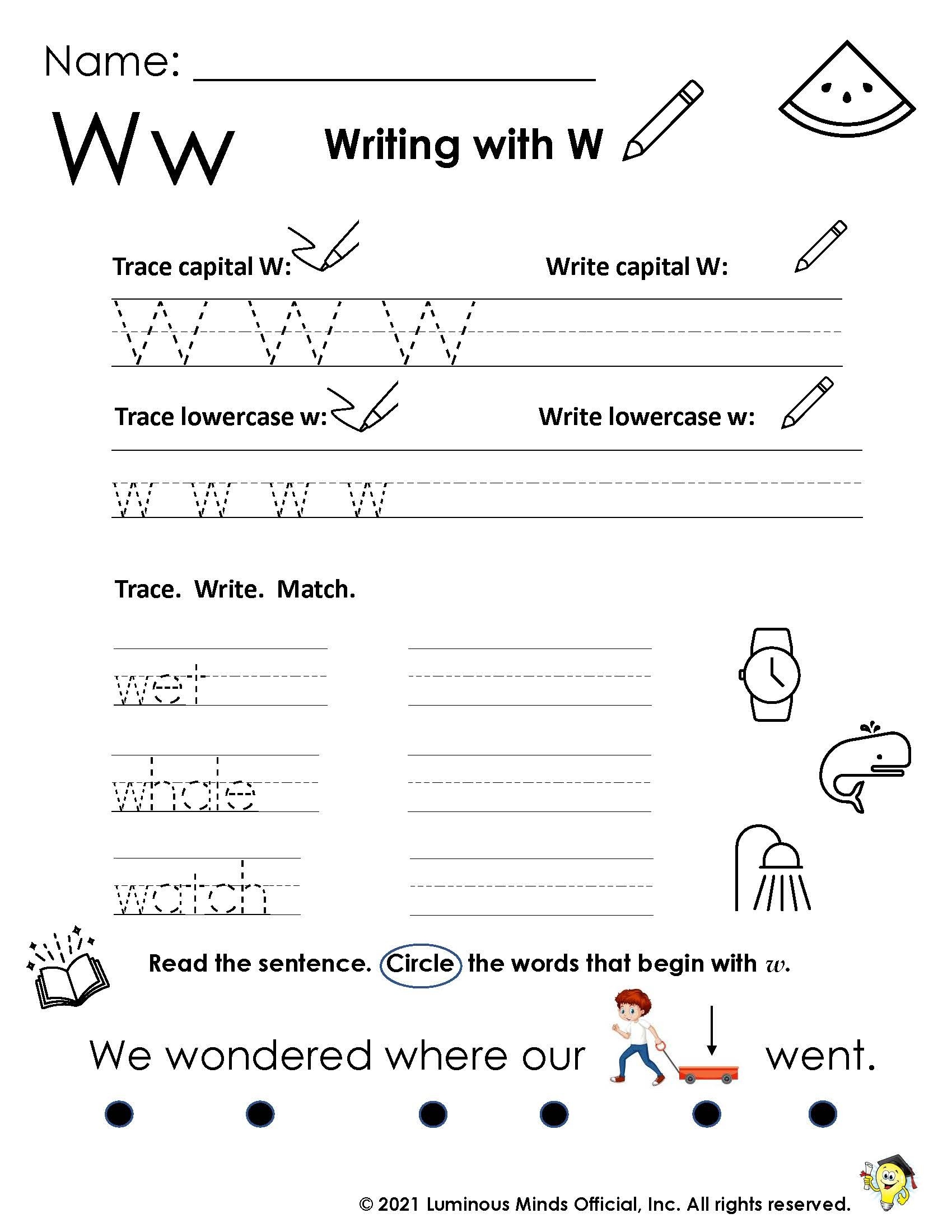 Reading Comprehension Worksheets Writing With W