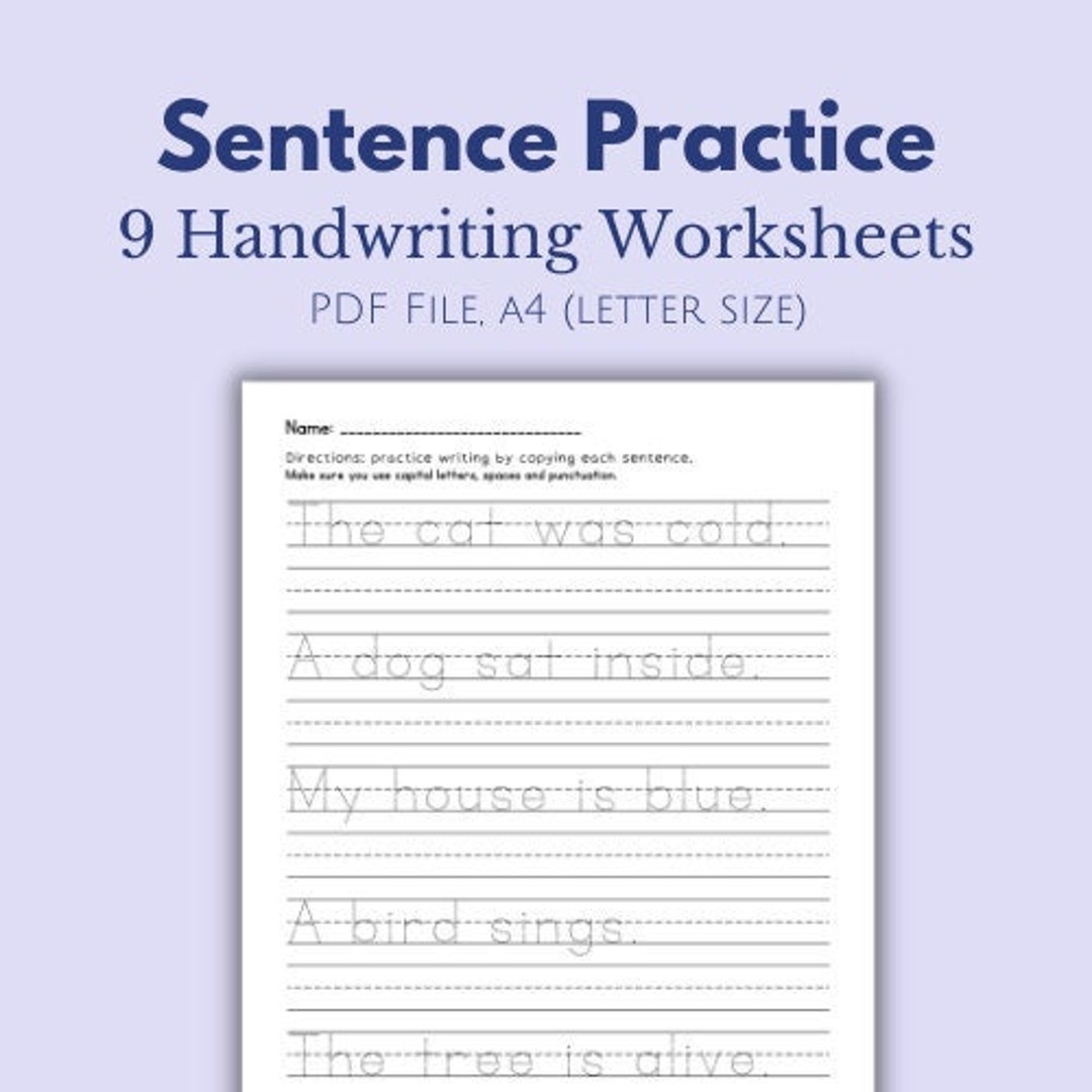 Sentence Worksheet Handwriting Printable Tracing Sheet Digital Download School Writing Handout Etsy