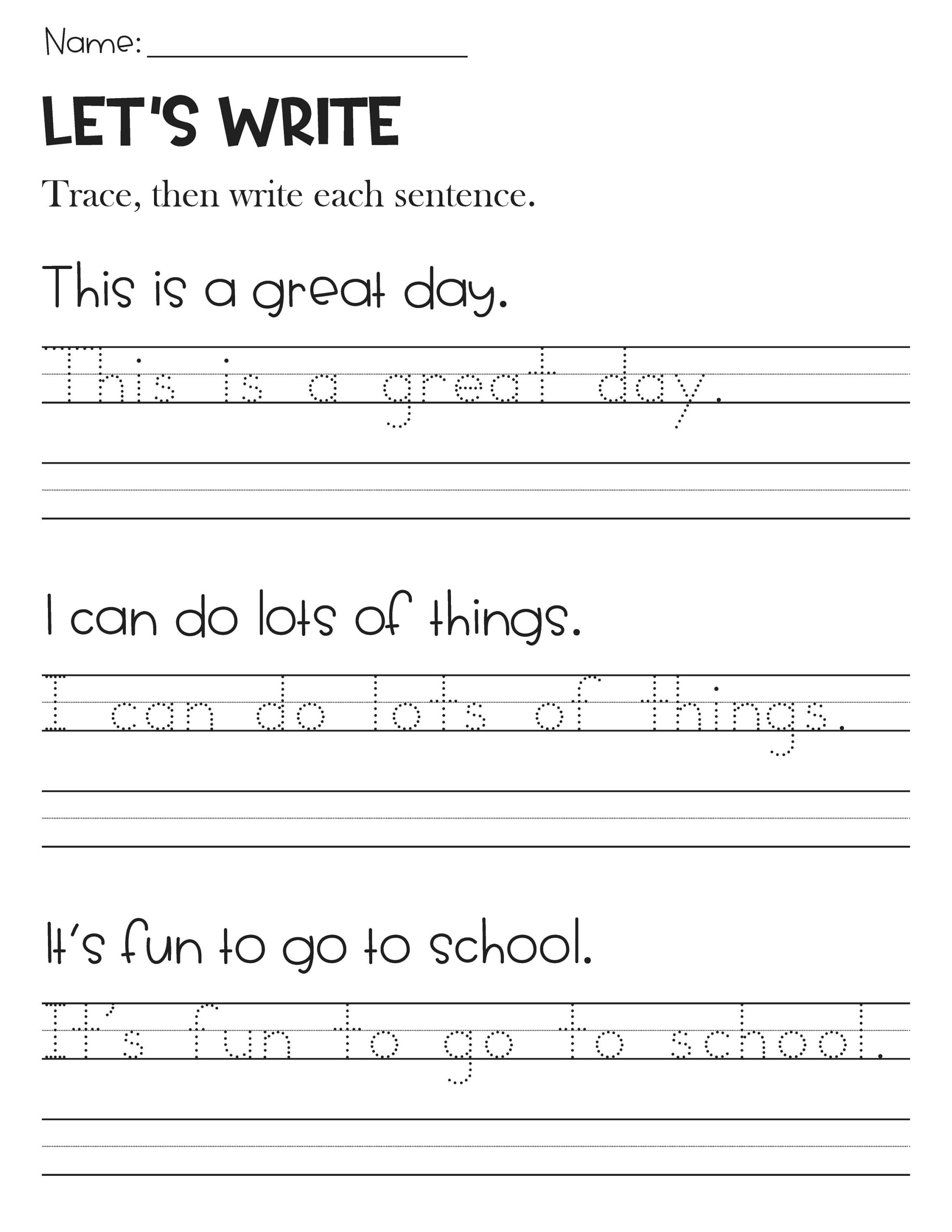handwriting worksheets sentences