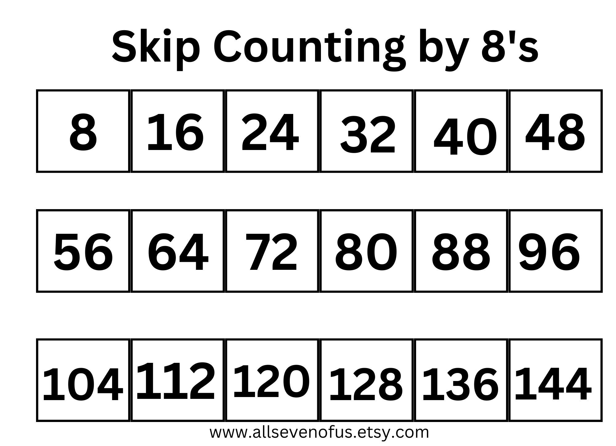 Skip Counting By 8 s Etsy