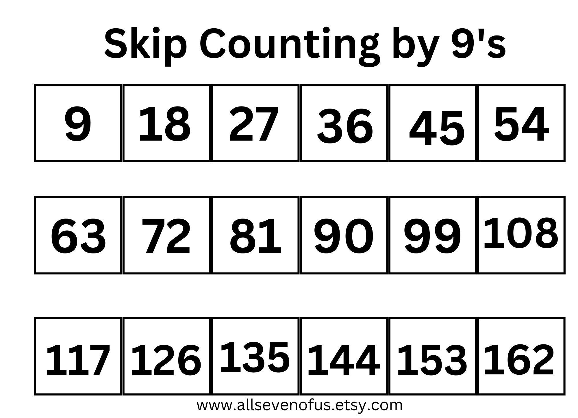 Skip Counting By 9 s Etsy