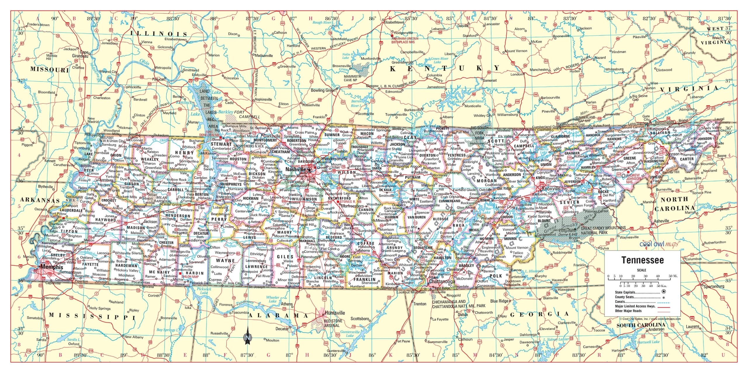 printable map of tennessee