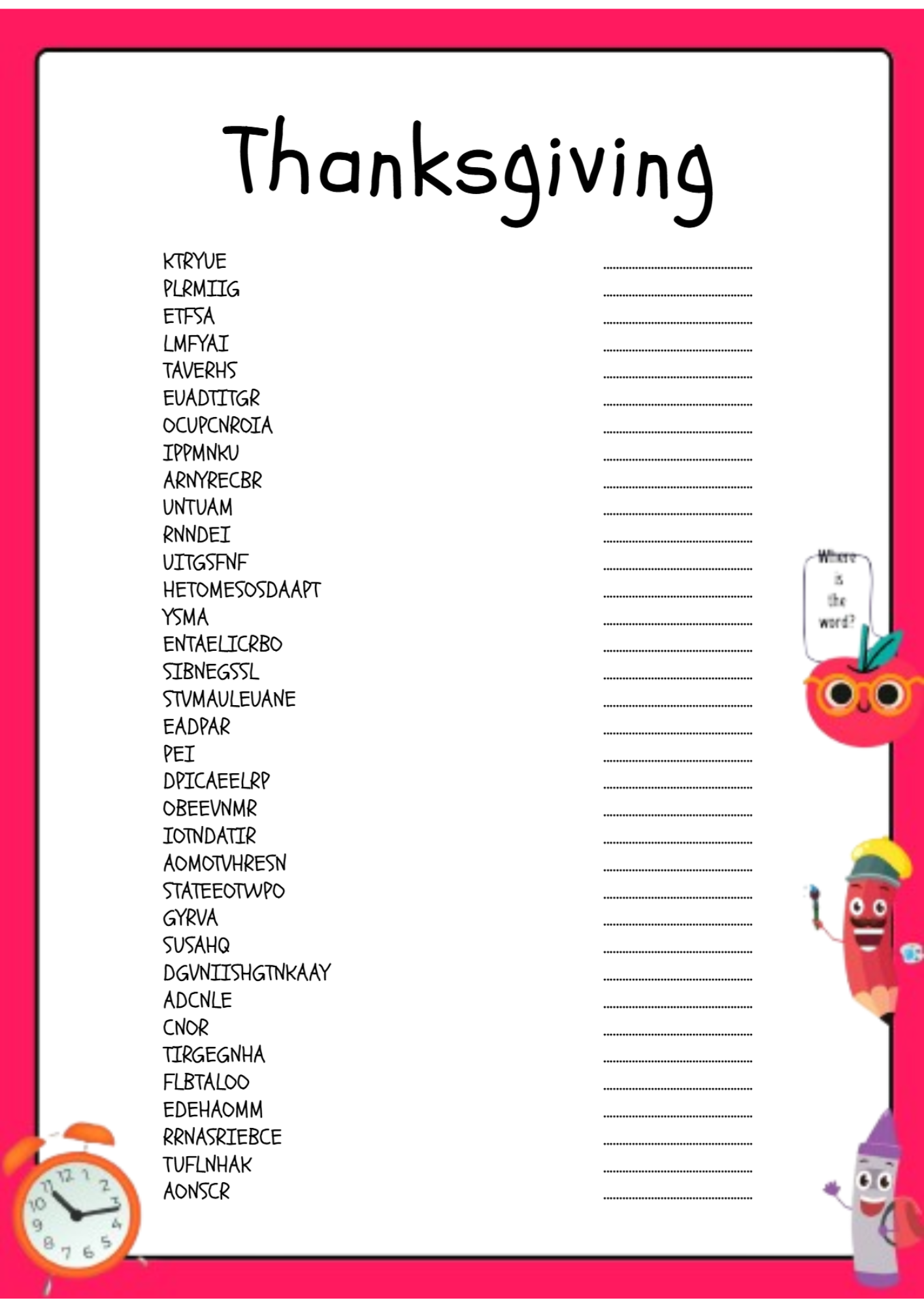 Thanksgiving Word Scramble Puzzle Activity Made By Teachers