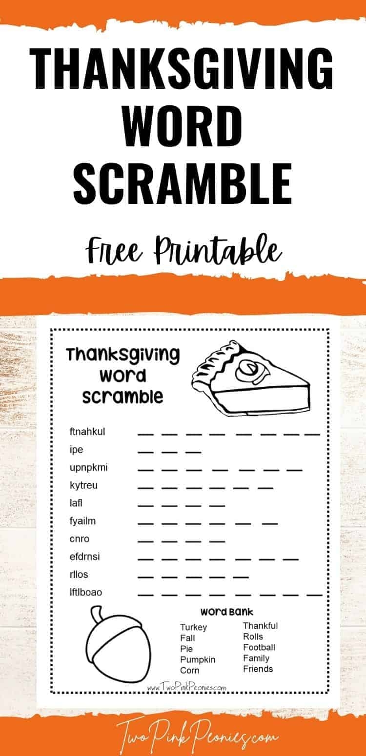 Thanksgiving Word Scramble With Answer Key Instant Download 