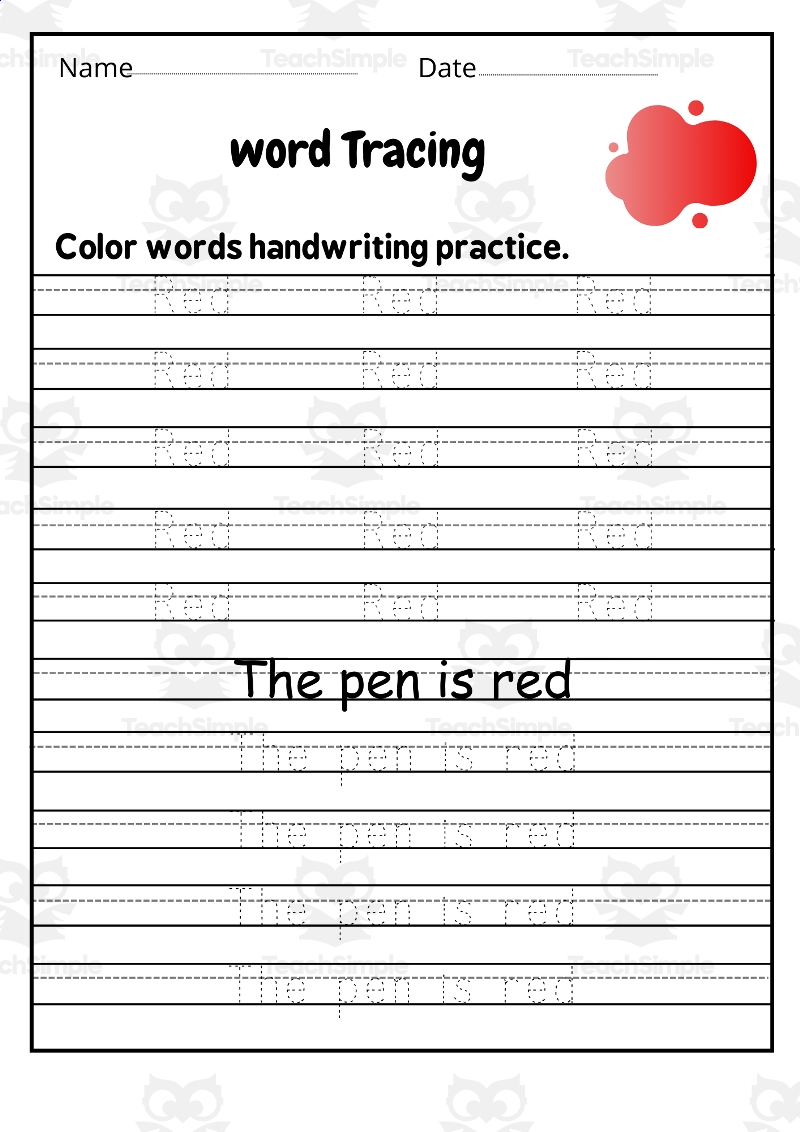 Trace Color Words Worksheets Color Words Handwriting Worksheets By Teach Simple