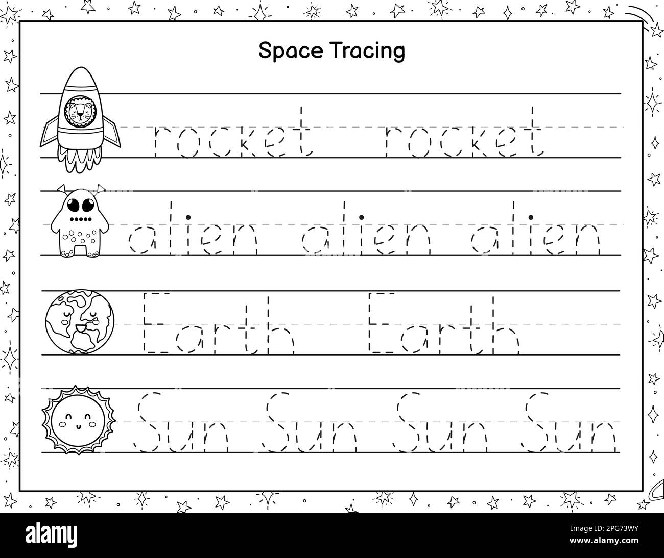 Trace Words Black And White Activity Page For Kids Handwriting Practice Worksheet Stock Vector Image Art Alamy