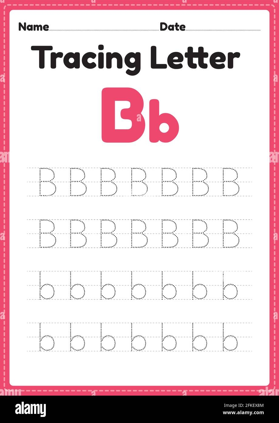 Tracing Letter B Alphabet Worksheet For Kindergarten And Preschool Kids For Handwriting Practice And Educational Activities In A Printable Page Illust Stock Vector Image Art Alamy