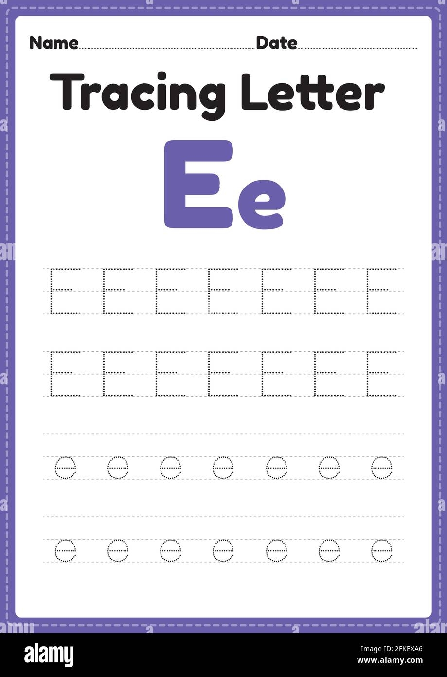 Tracing Letter E Alphabet Worksheet For Kindergarten And Preschool Kids For Handwriting Practice And Educational Activities In A Printable Page Illust Stock Vector Image Art Alamy