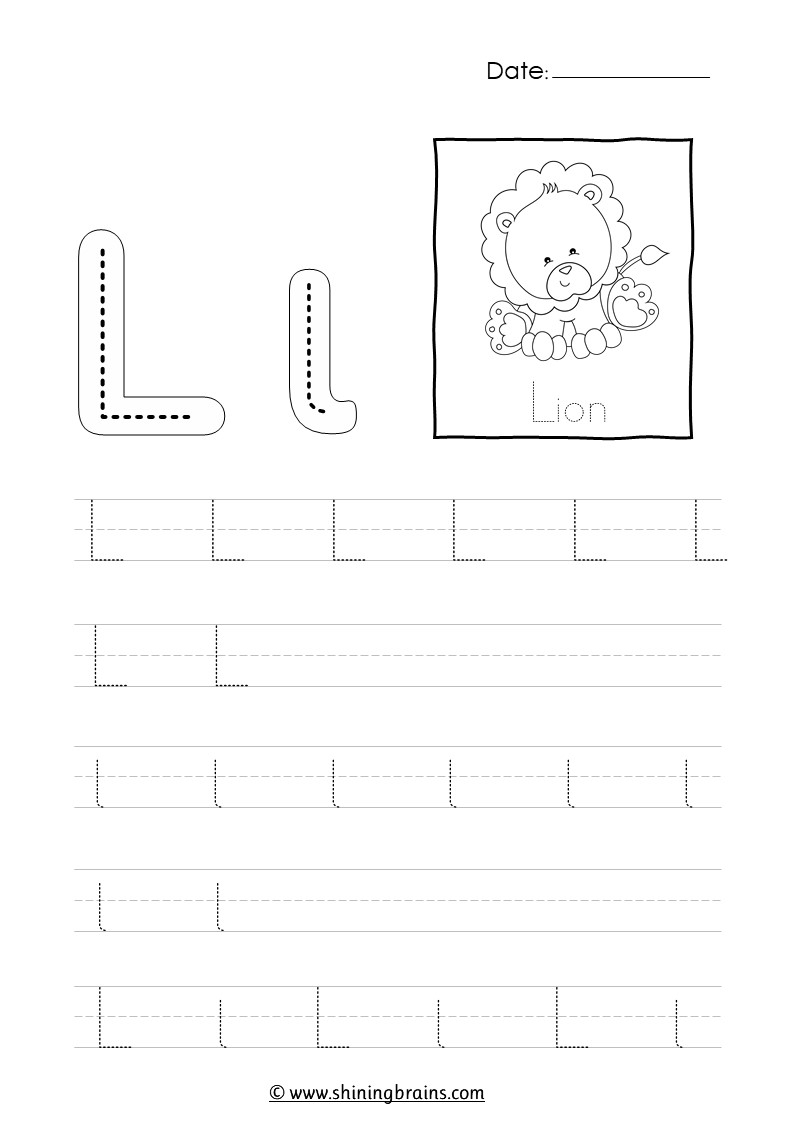 Tracing Letter L L Worksheet