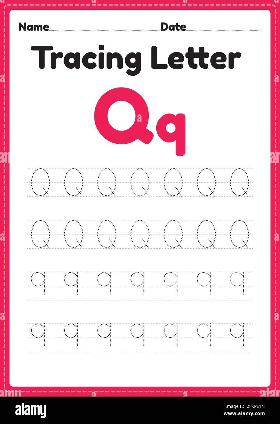 Tracing Letter Q Alphabet Worksheet For Kindergarten And Preschool Kids For Handwriting Practice And Educational Activities In A Printable Page Illust Stock Vector Image Art Alamy