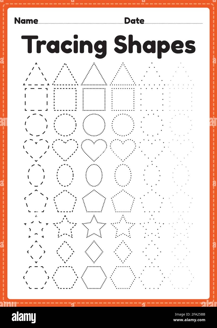 Tracing Shapes Worksheet For Kindergarten And Preschool Kids For Handwriting Practice And Educational Activities In A Printable Page Illustration Stock Vector Image Art Alamy