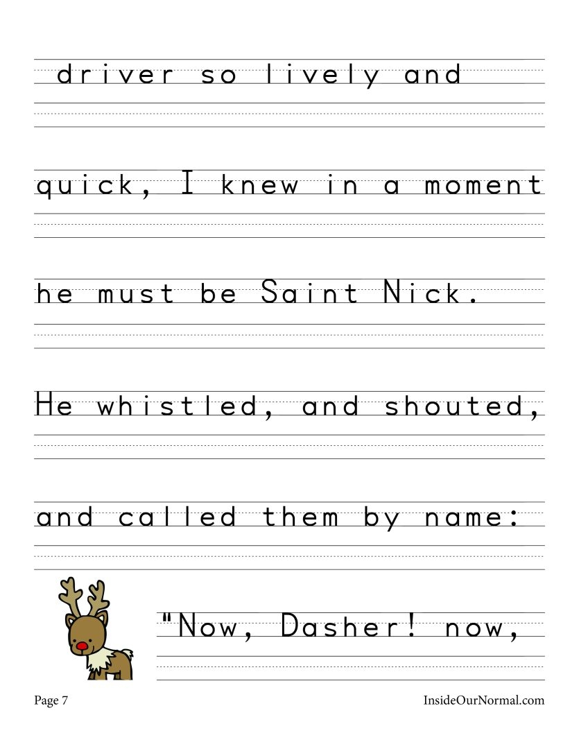 Twas The Night Before Christmas Handwriting Practice Print Writing Inside Our Normal