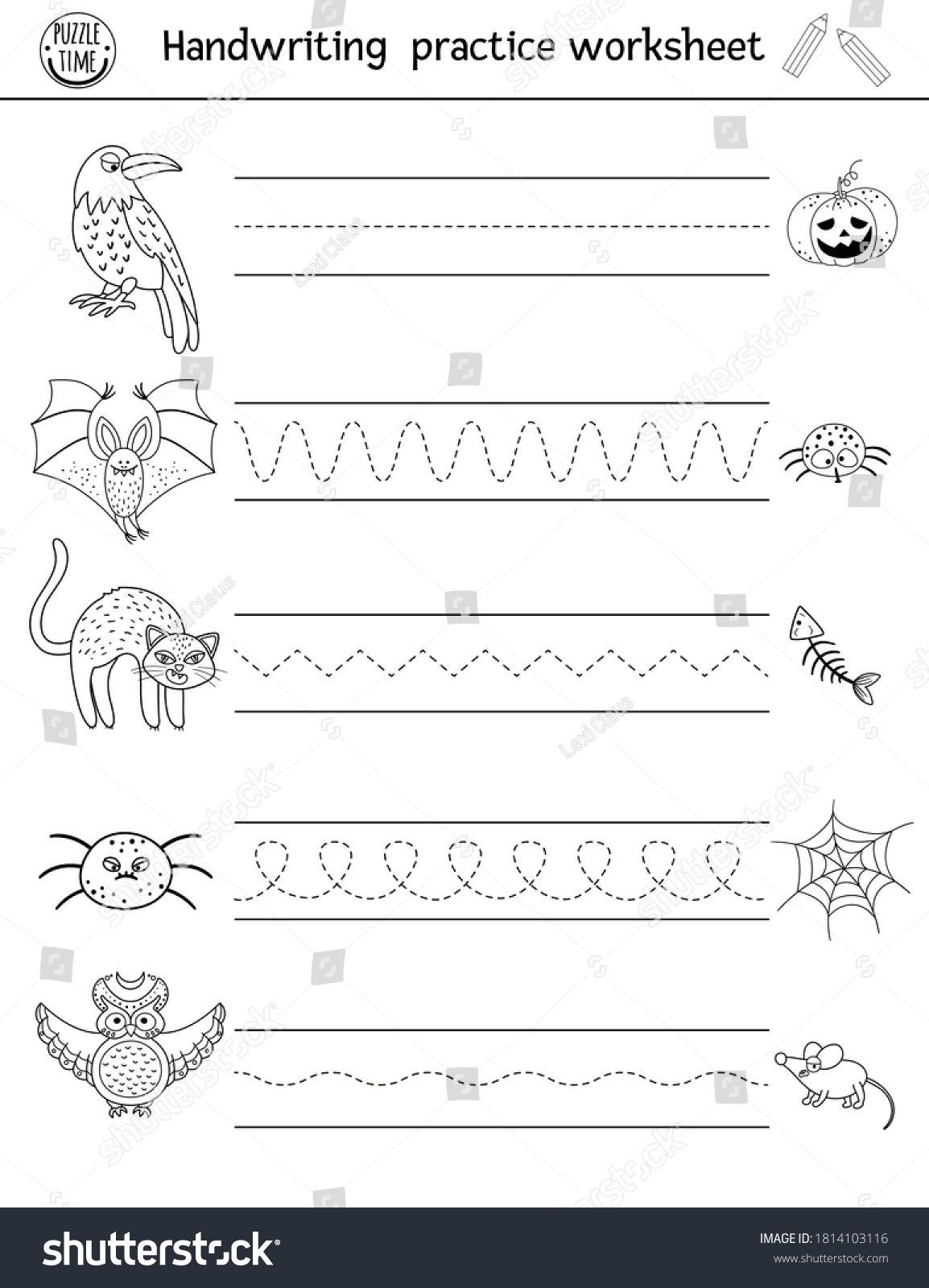Vector Halloween Handwriting Practice Worksheet Printable Stock Vector Royalty Free 1814103116 Shutterstock