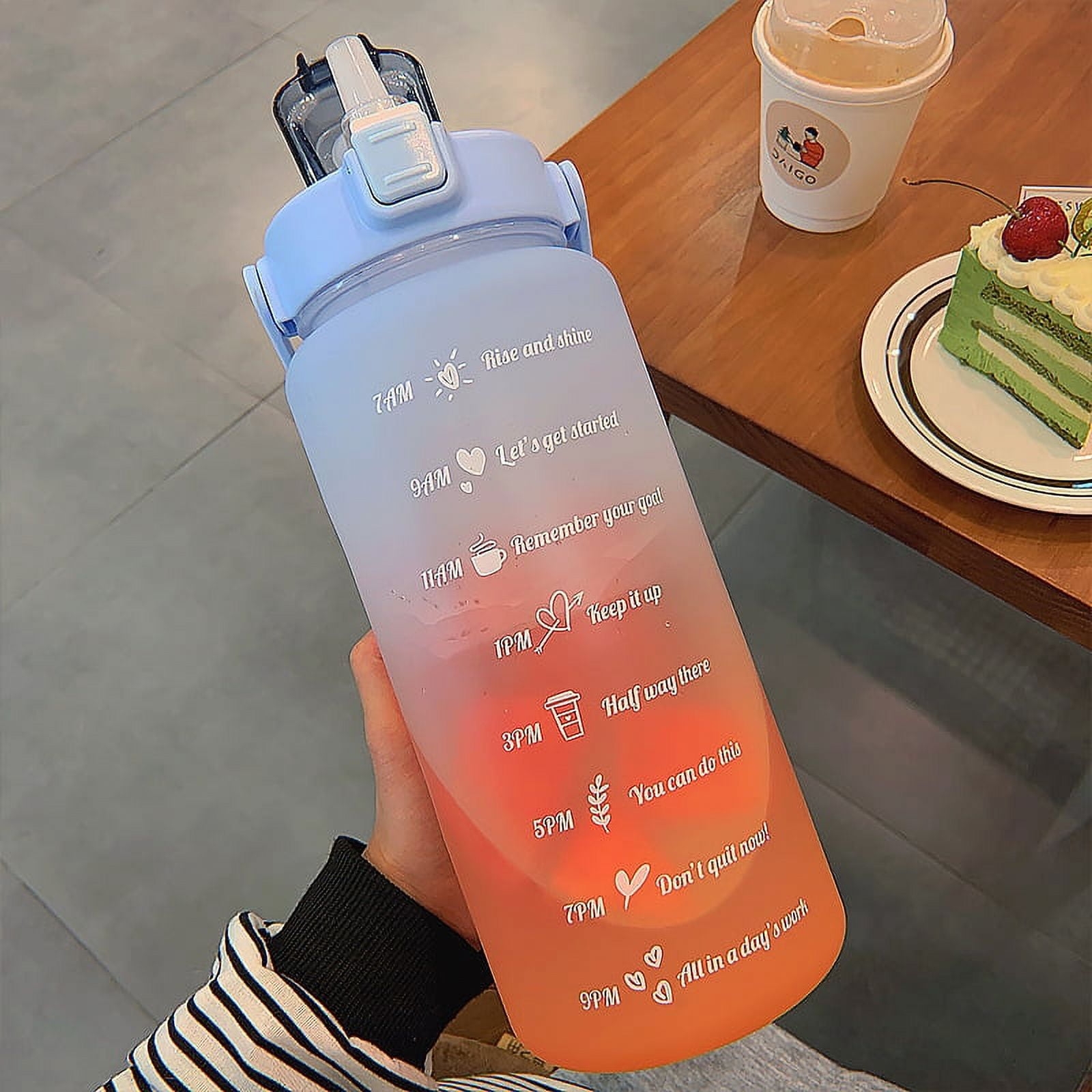 Water Bottle 67 Oz Sports Bottle With Time Marker Handle For Yoga Running Outdoor Camping Blue Orange Walmart