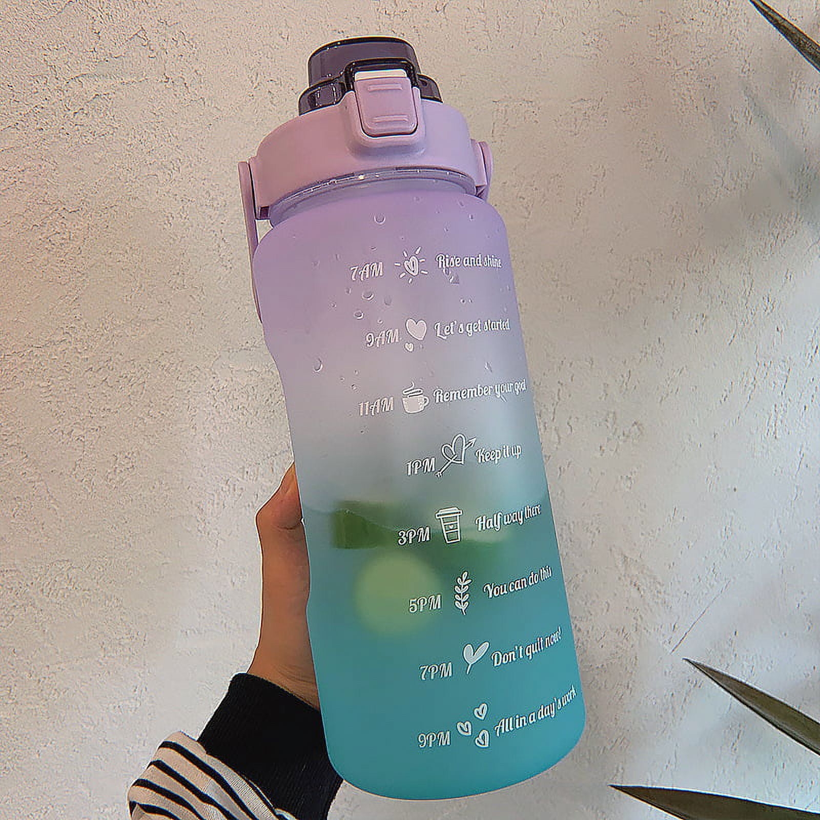 Water Bottle 67 Oz Sports Bottle With Time Marker Handle For Yoga Running Outdoor Camping Purple Green Walmart