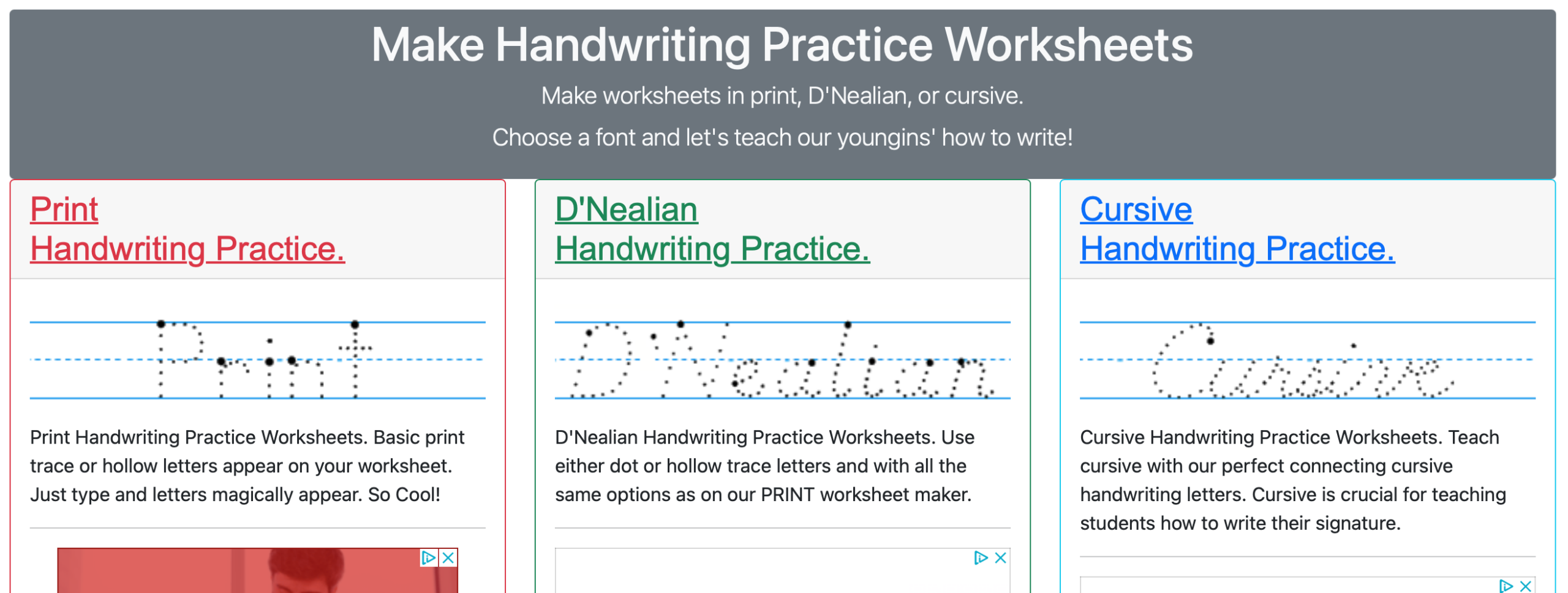 handwriting worksheets net