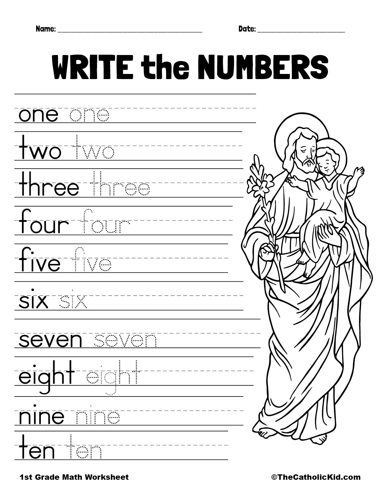 Write The Numbers 1st Grade Math Worksheet Catholic TheCatholicKid
