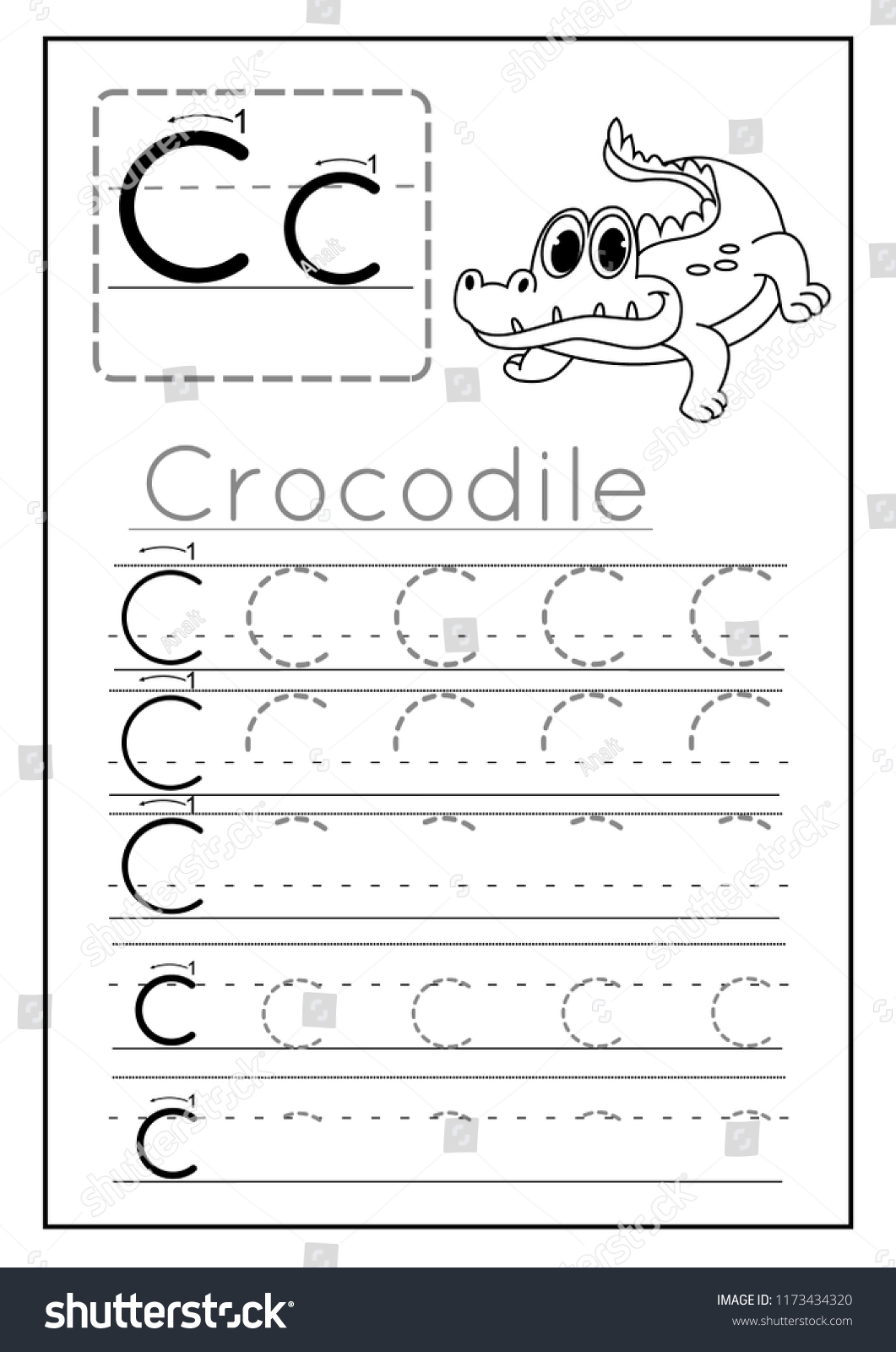 Writing Practice Letter C Printable Worksheet Stock Vector Royalty Free 1173434320 Shutterstock