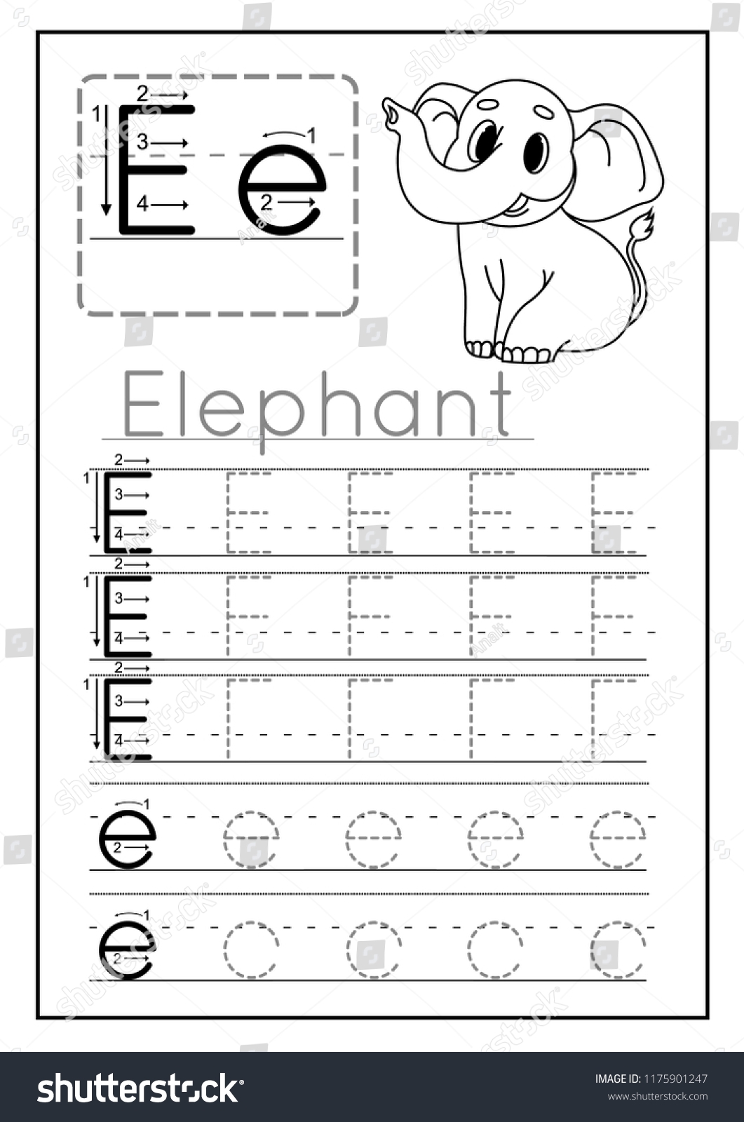 letter e handwriting worksheet