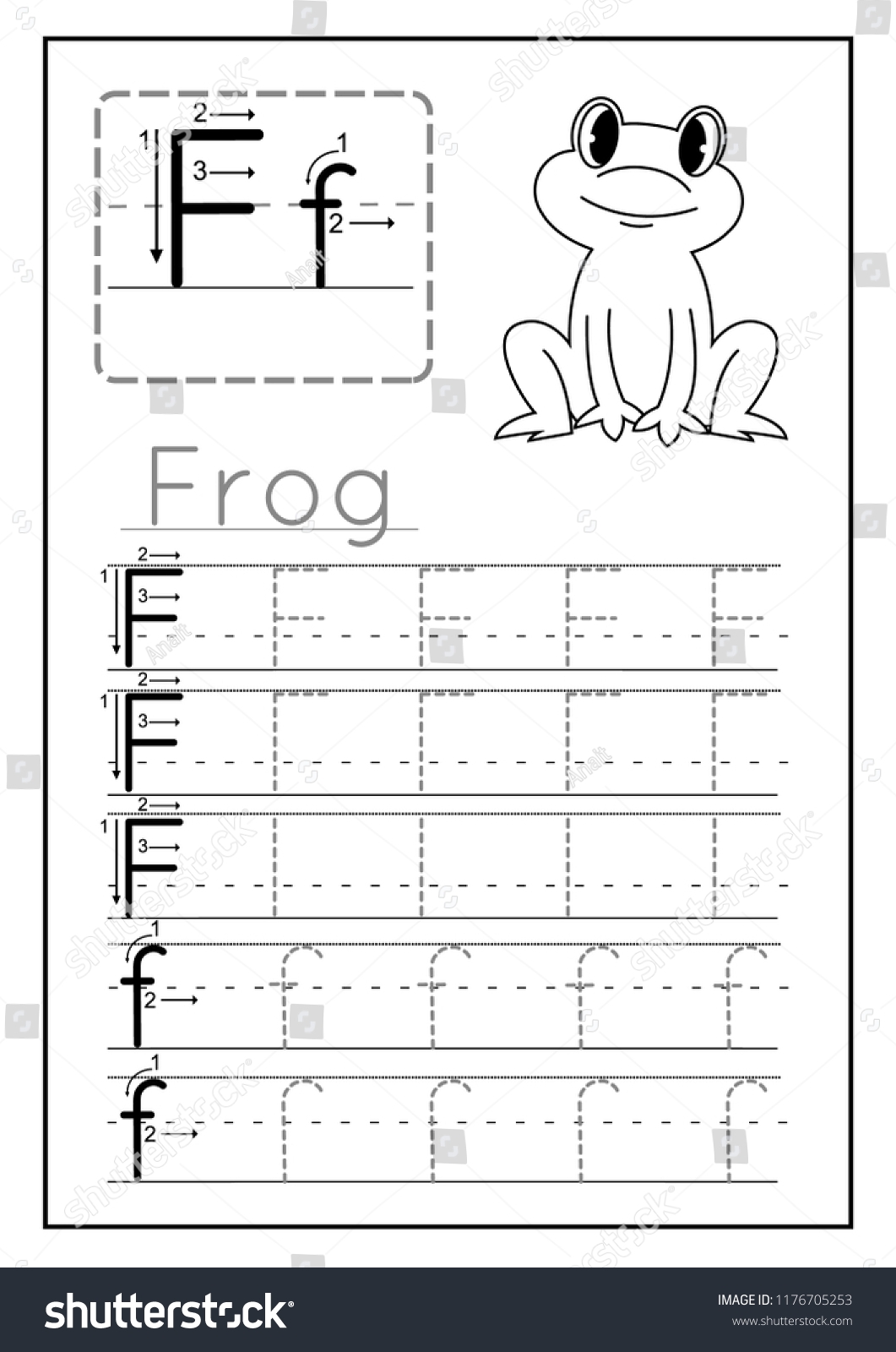 Writing Practice Letter F Printable Worksheet Stock Vector Royalty Free 1176705253 Shutterstock