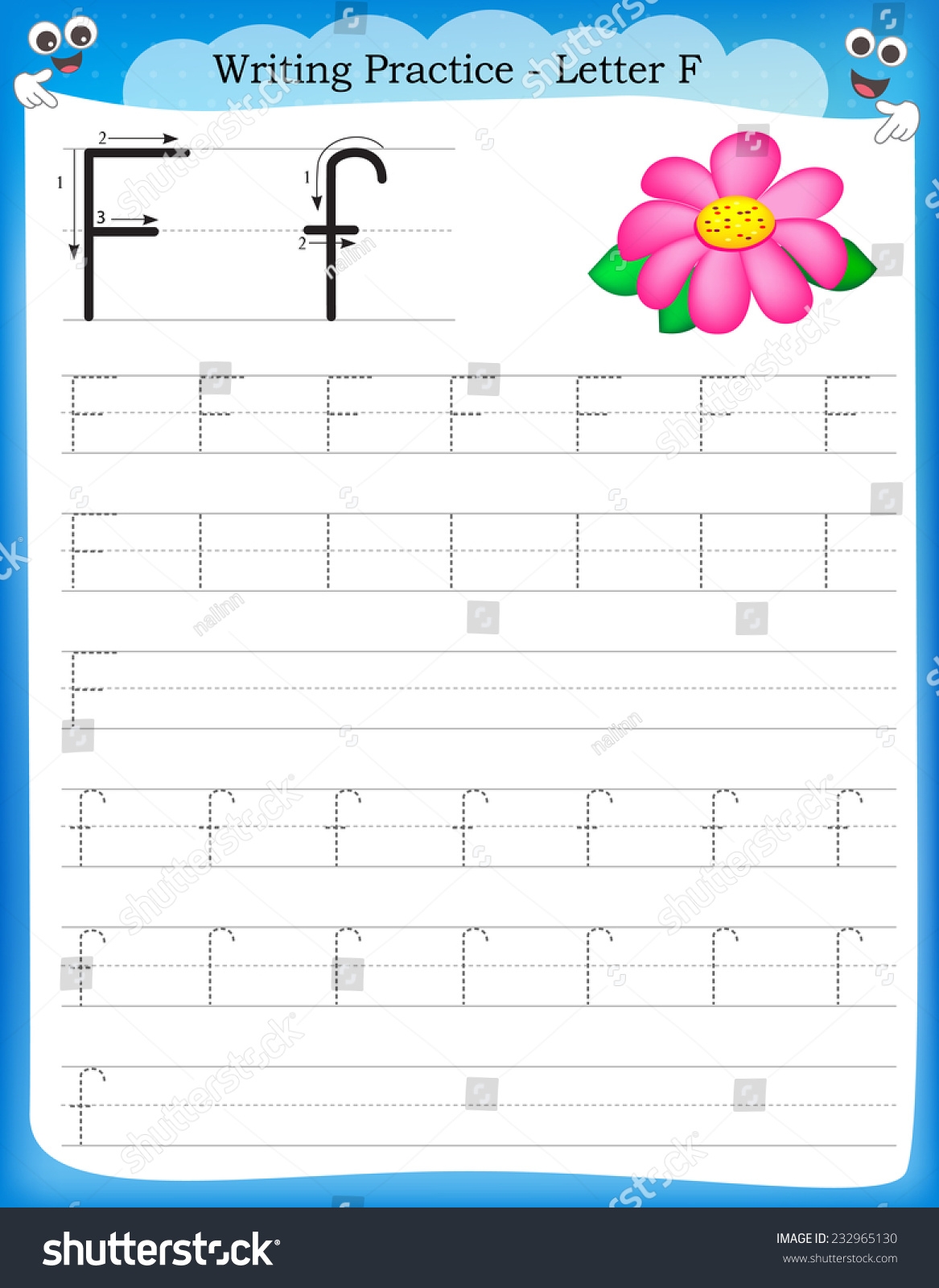 Writing Practice Letter F Printable Worksheet Stock Vector Royalty Free 232965130 Shutterstock
