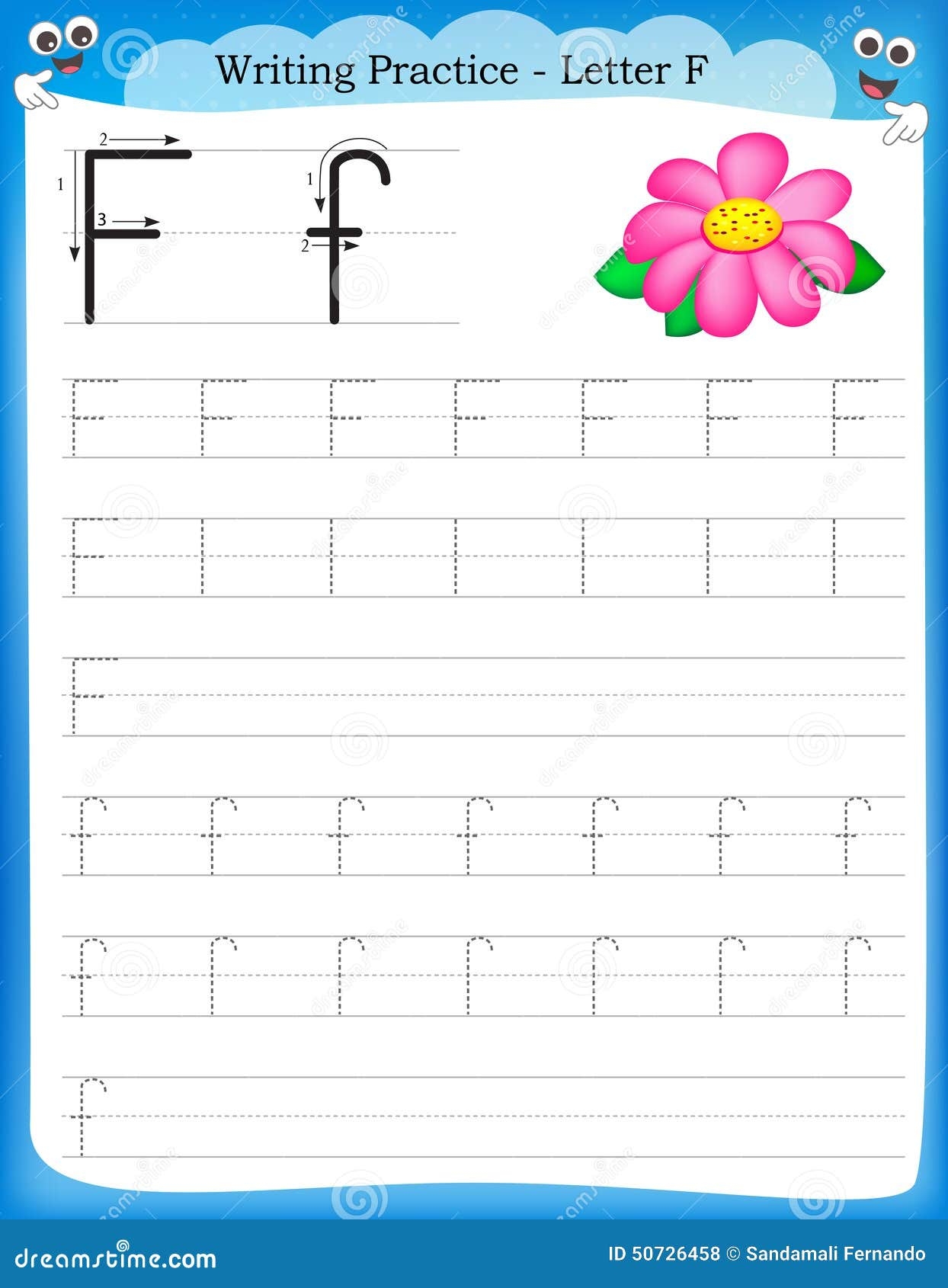 Writing Practice Letter F Stock Vector Illustration Of Early 50726458