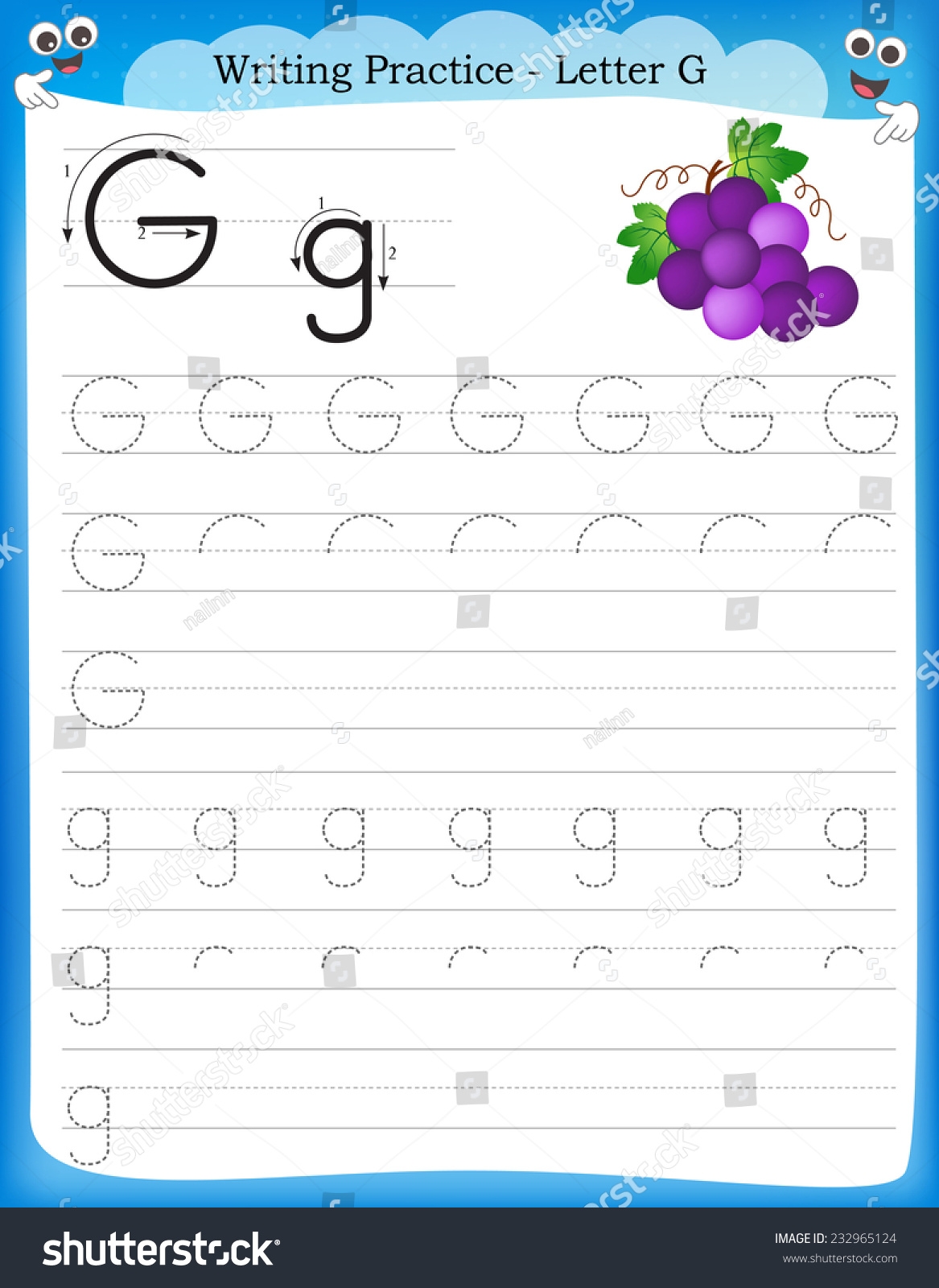 Writing Practice Letter G Printable Worksheet Stock Vector Royalty Free 232965124 Shutterstock
