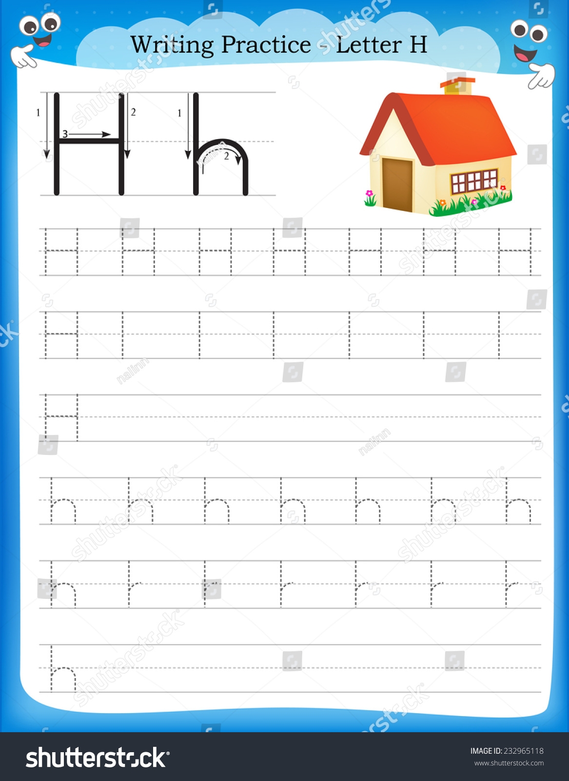 Writing Practice Letter H Printable Worksheet Stock Vector Royalty Free 232965118 Shutterstock