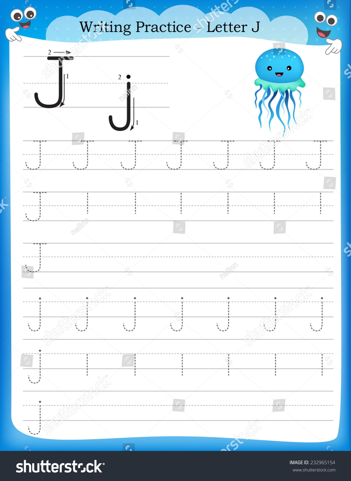 Writing Practice Letter J Printable Worksheet Stock Vector Royalty Free 232965154 Shutterstock